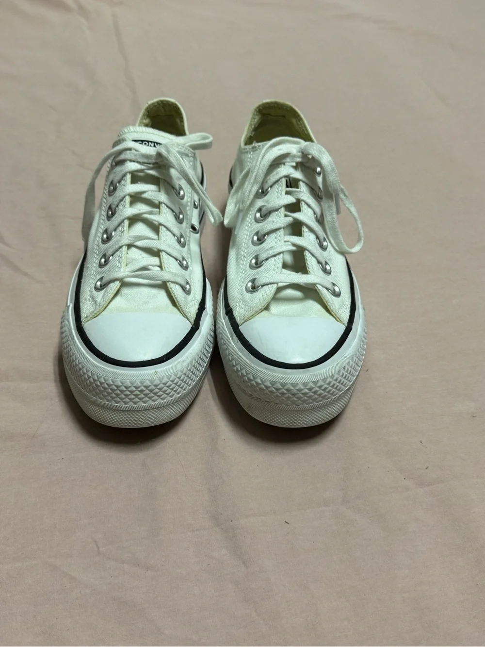 Converse White Low-Top Platform Canvas Sneakers with Black Stripe